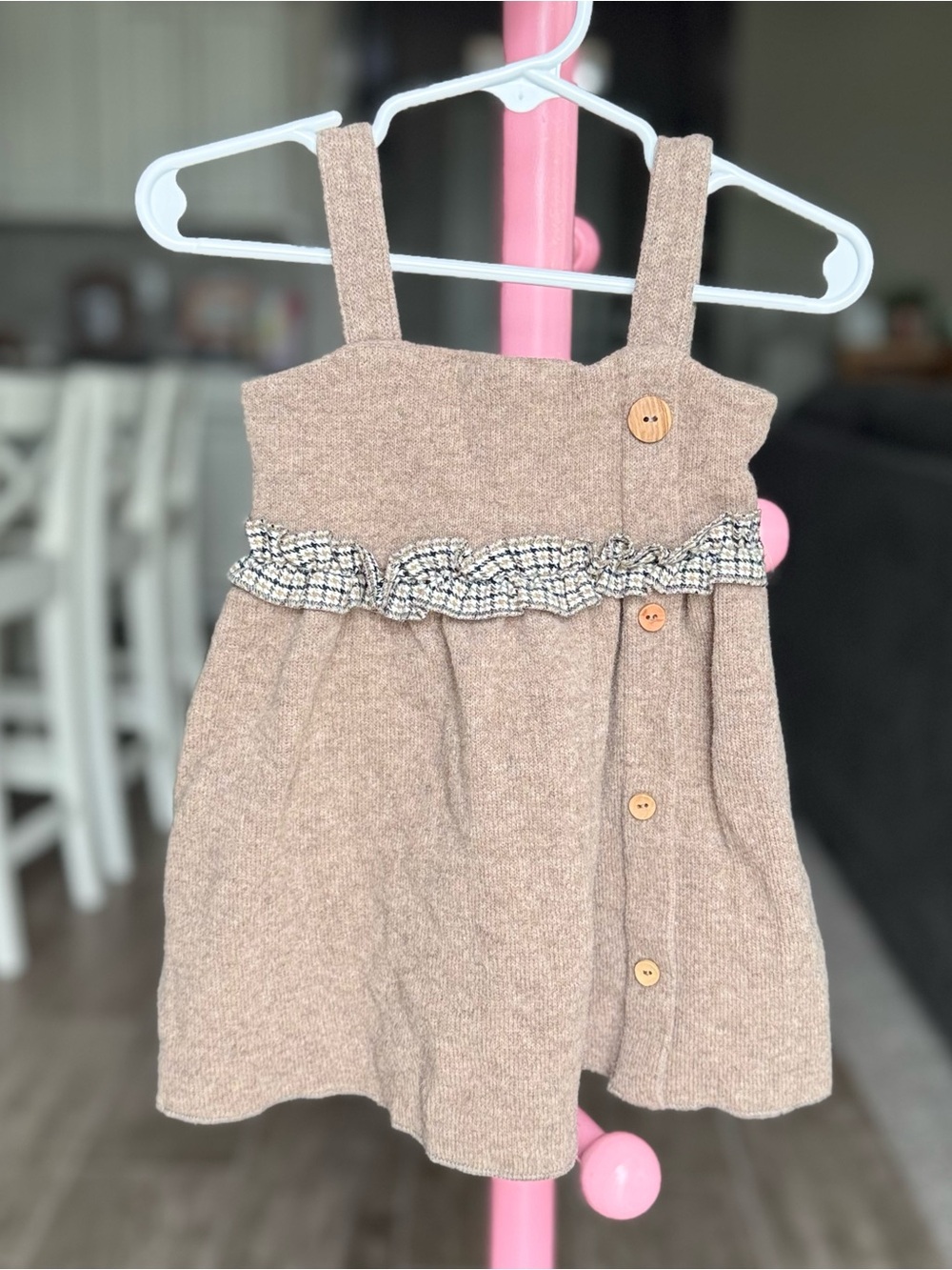 Baby Zara Beige Knit Toddler Dress with Button Detail